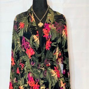 Floral print jacket with drawstring waist
